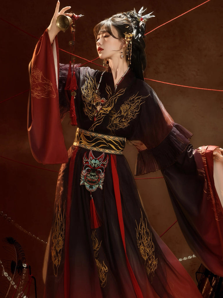 Burning Skies | Wei Jin Dynasty Nuo Opera Inspired Embroidered Hanfu ...