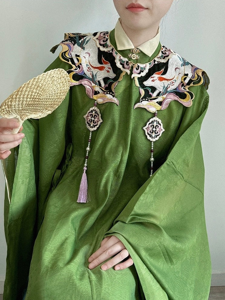 chinese graduation dress Green girls Hanfu 2025 children's ancient clothing Chinese style supe Hairpin scholar hat + top + cloud shoulder + skirt / 100 main image 0
