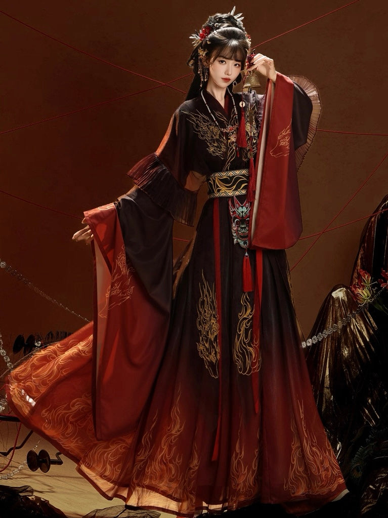 Burning Skies | Wei Jin Dynasty Nuo Opera Inspired Embroidered Hanfu ...