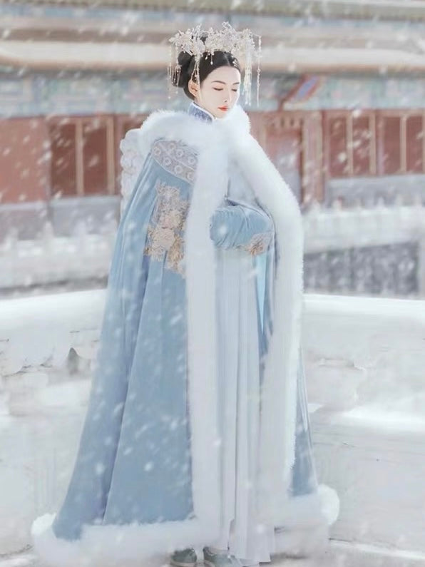 sachin and babi light blue dress Modern New Chinese Style Plush Lining Autumn Winter Qipao Dress