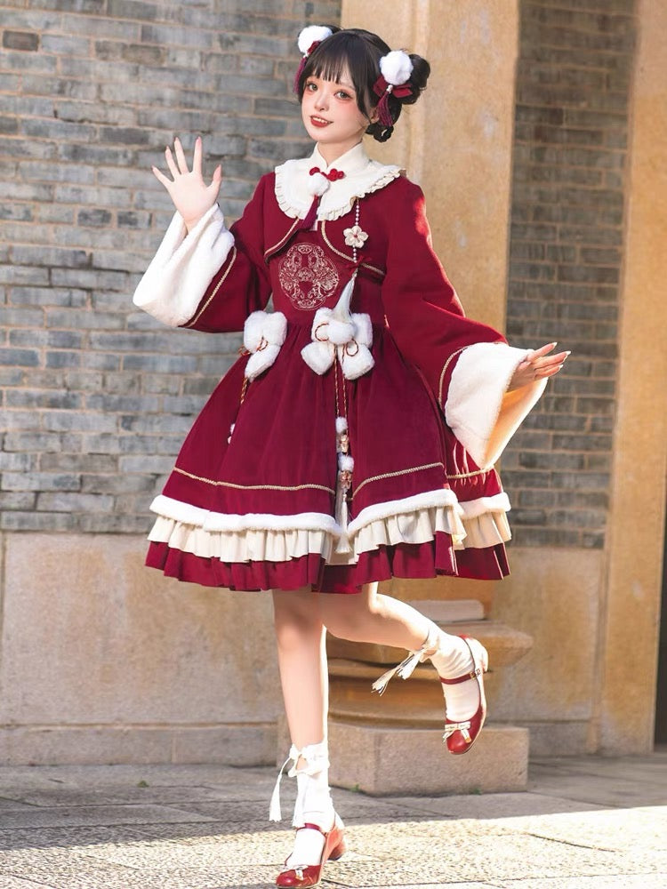white christmas dresses Qi Lolita Cheongsam Inspired Festive Costume, Phoenix (Preorder)