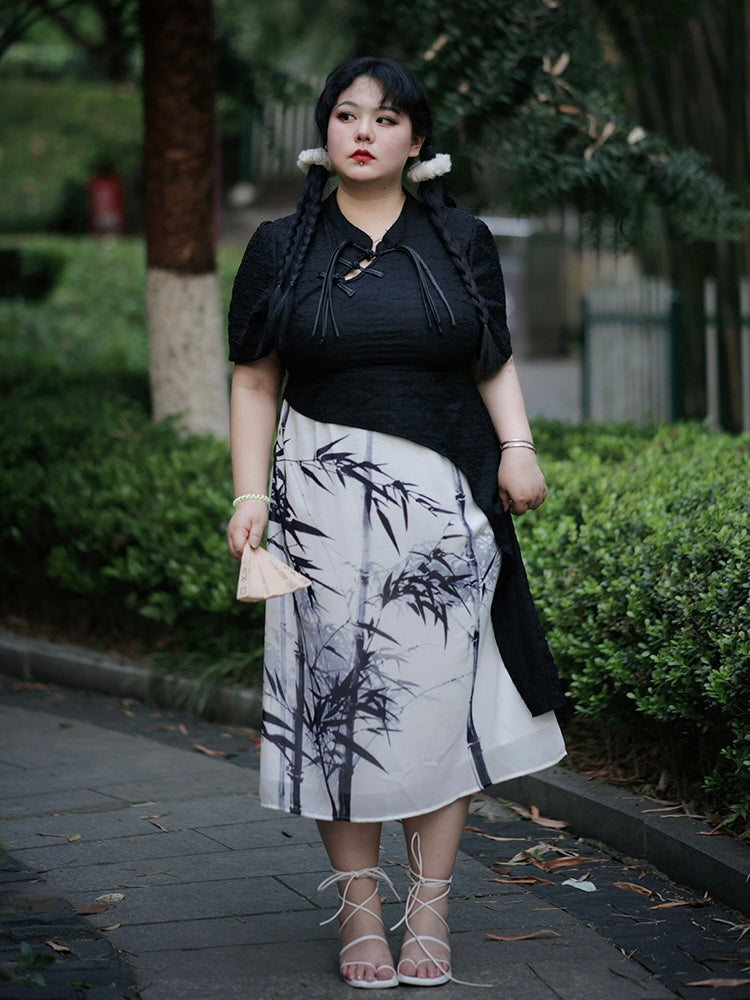 plus size chinese new year dress New Chinese Style Cheongsam Dress, Ink Bamboo (Preorder)