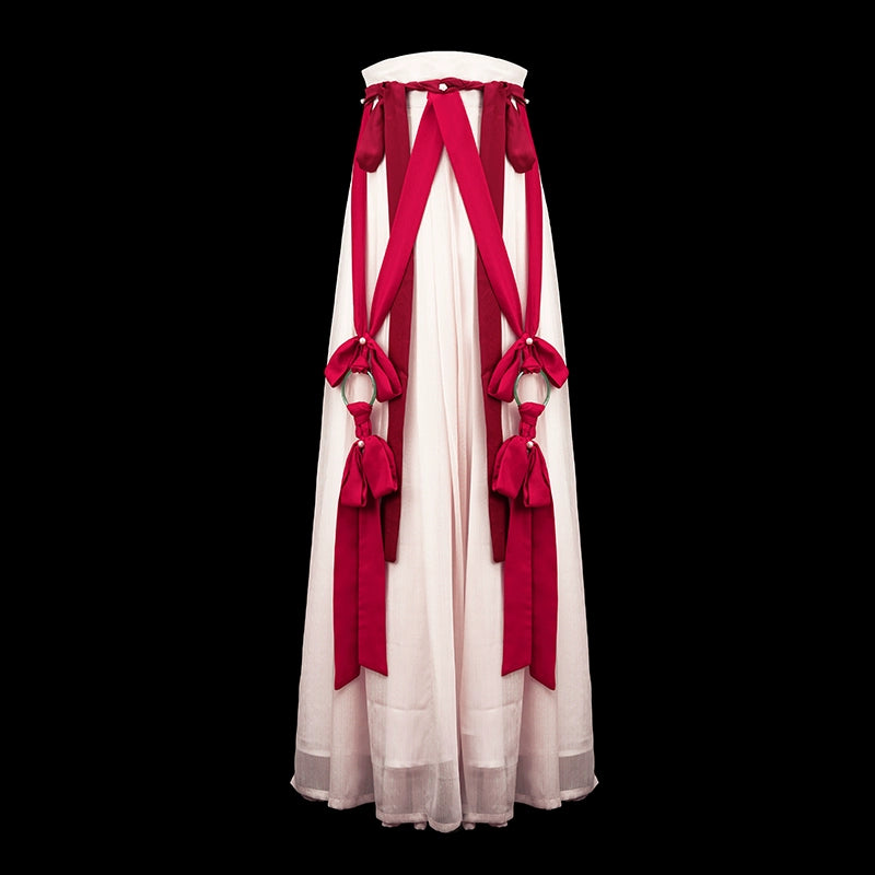 Crimson - Handmade Ribbon Tassel Waist Sash for Hanfu