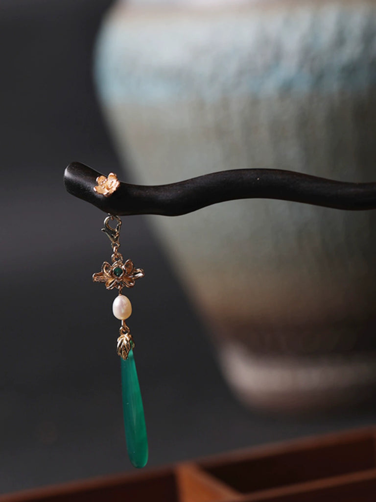 Lotus Picking Classical Ebony Pearl Hair Stick