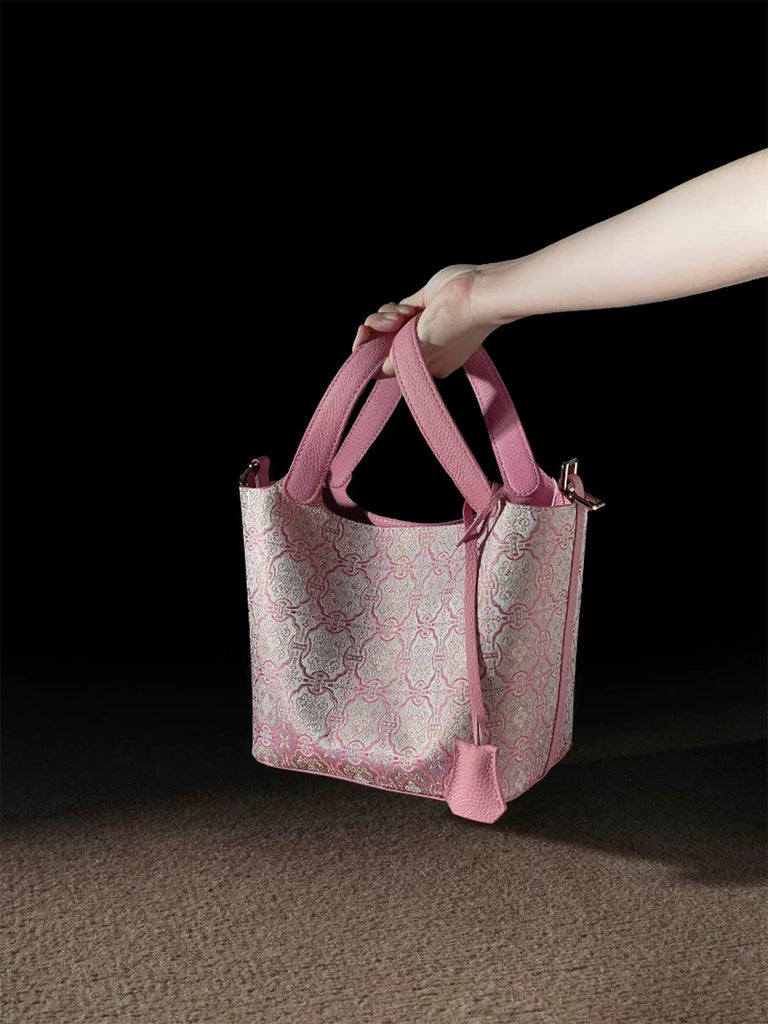 Dancing Breeze Pink Quartz Basket Handbag for Woman