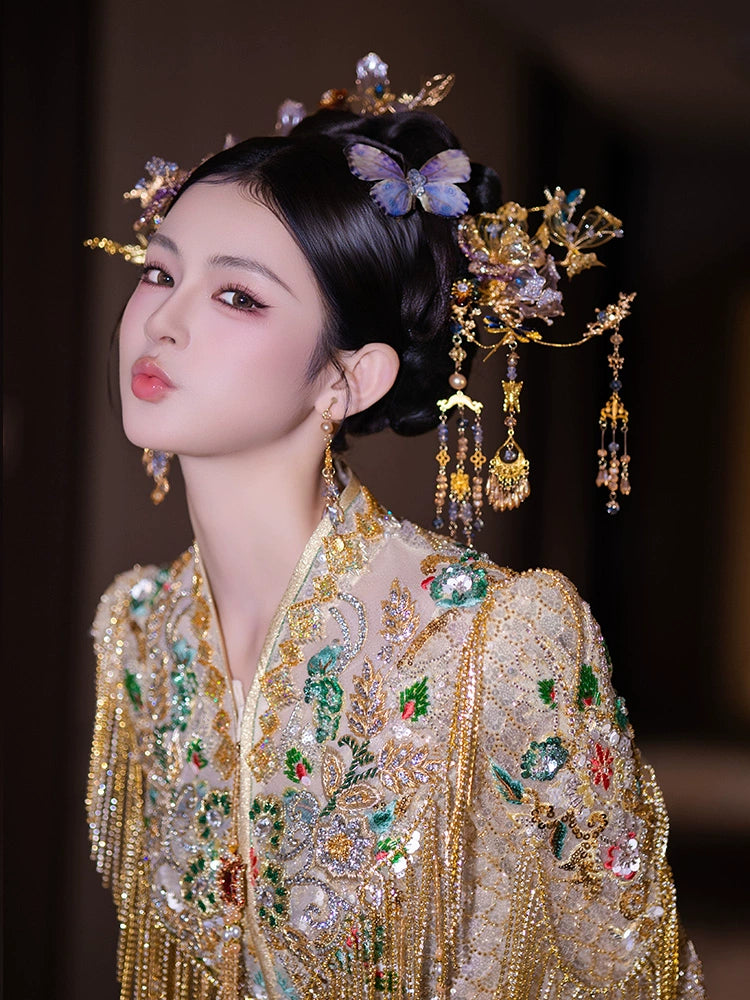 Light-Toned Butterfly Tassel Bridal Hairpin Celestial New Chinese Style Wedding Headpiece