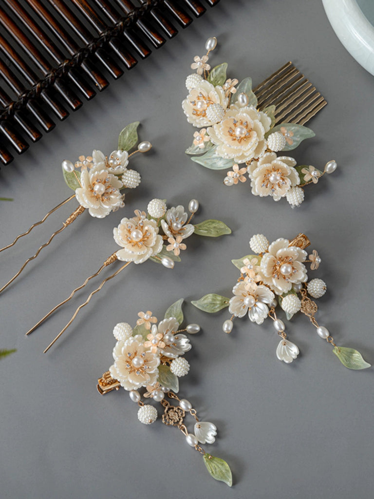 Hanfu Hair Accessories Set: White Rose