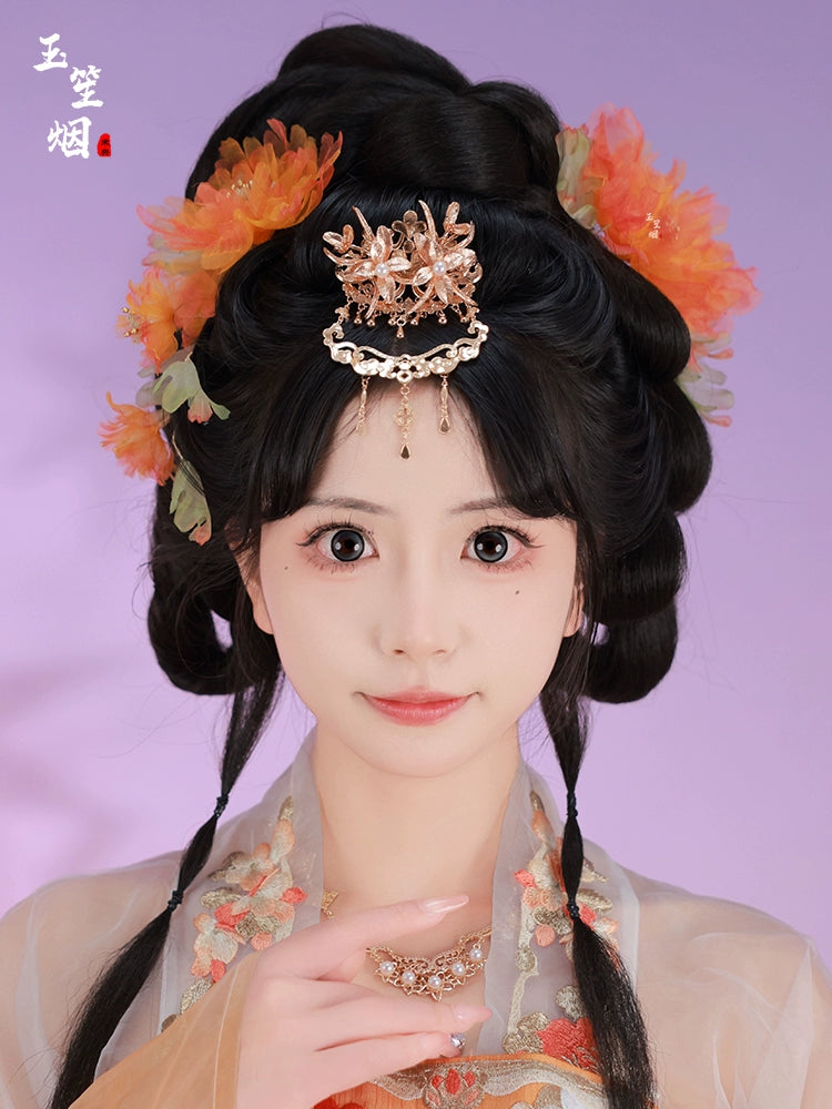 Hanfu Hair Accessories Set: Orange Peony