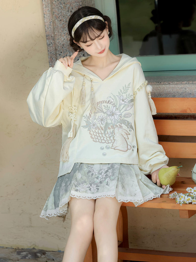 Ming Dynasty Modern Hanfu Hooded Crop Top and Short Mamian Skirt - Mor ...