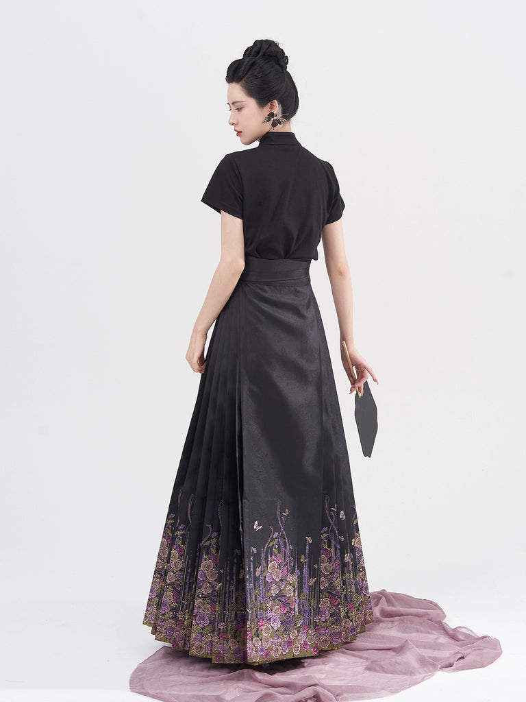 Chinese Blouse & Mini Mamian Skirt Outfit | Huajian 花涧