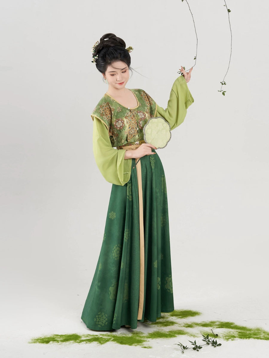 Tang Dynasty Modern Hanfu Set with Beizi Overlay & Flowing Eight-Panel ...
