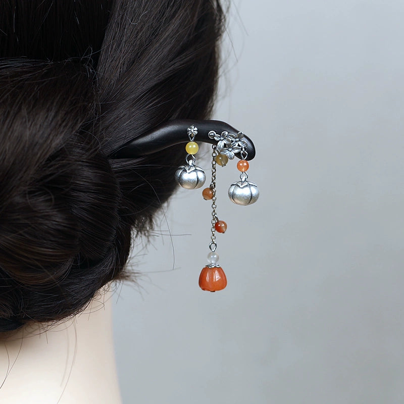 Autumn Harvest Ebony 925 Silver and Jade New Chinese Style Hair Stick