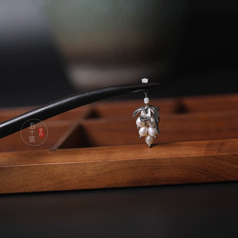 Frost Pearl Ebony Freshwater Pearl Ancient Chinese Hair Stick