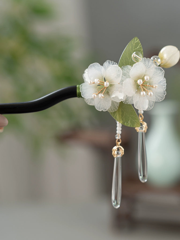 Pear Blossom Waterdrop Ebony Ancient Hair Stick for Hanfu