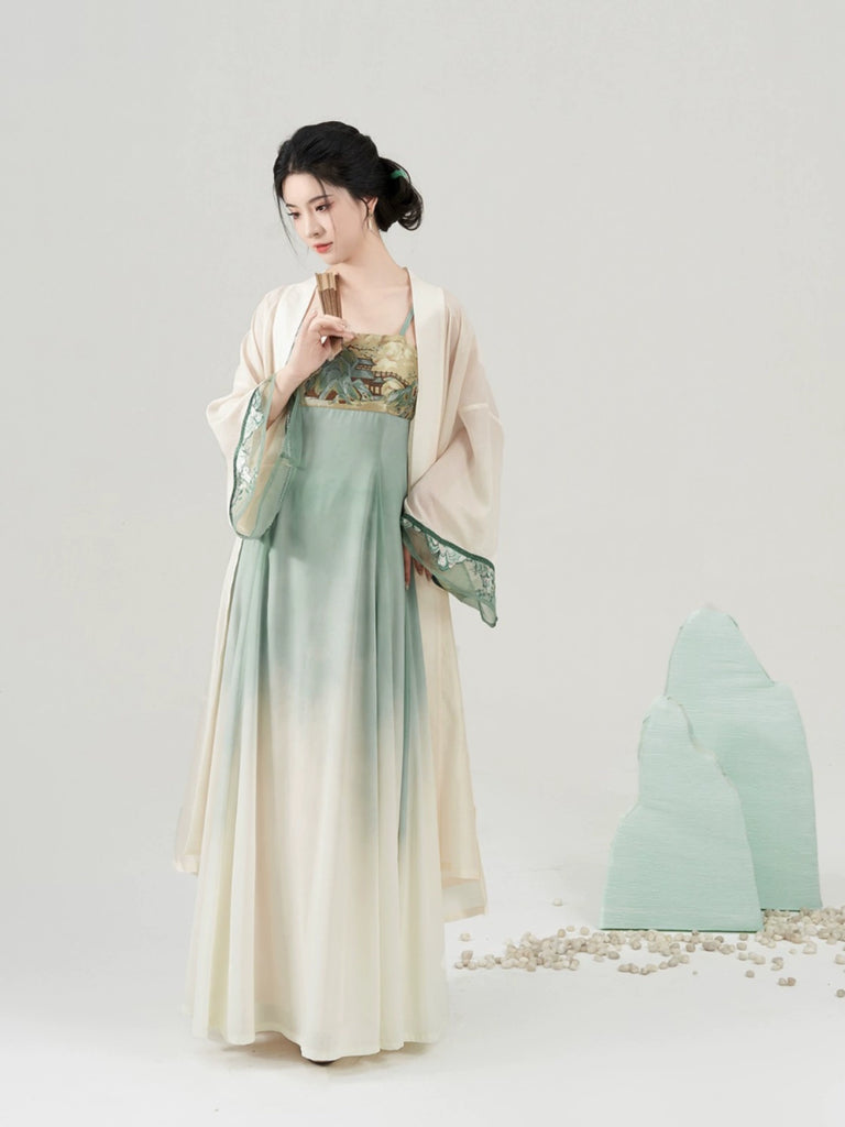 Modern Tang Dynasty Hanfu Slip Dress Set - Tranquil Mountain Path 青山行 ...