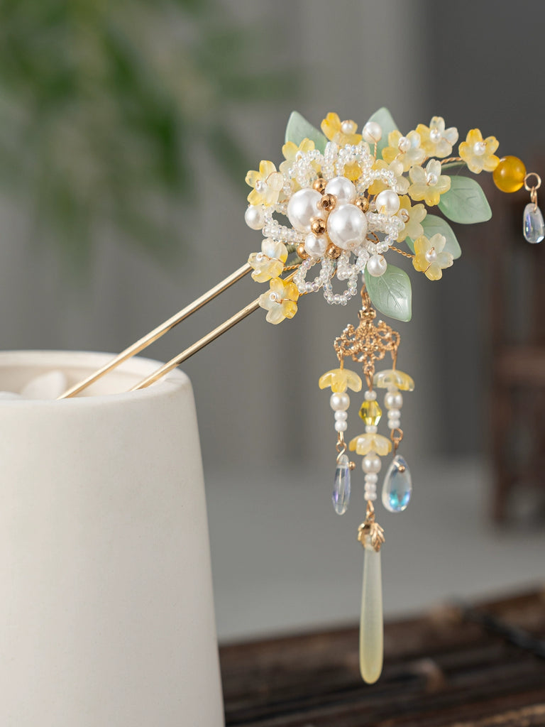 Golden Autumn Flower U-Shaped Hair Stick for Hanfu & Cheongsam