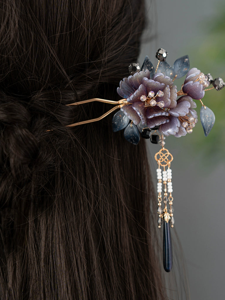 Ink Cloud Black and Purple Ancient Style Hair Stick