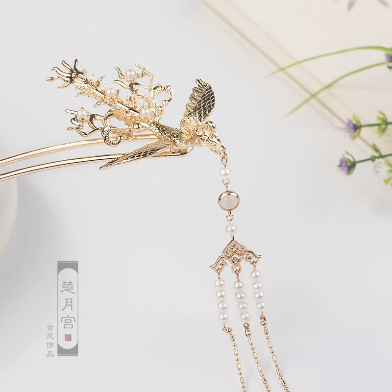 Long Tassels Hair Pin: Golden Phoenix