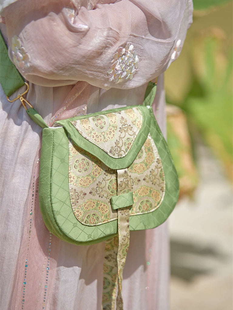 Mint Brocade Crossbody Merchant Bag