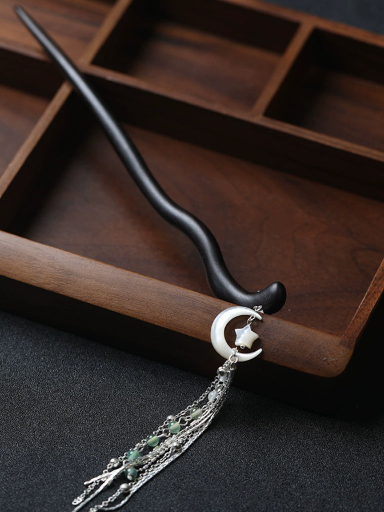 Moon Over the West River Elegant Mother-of-Pearl Moon Hanfu Hair Stick