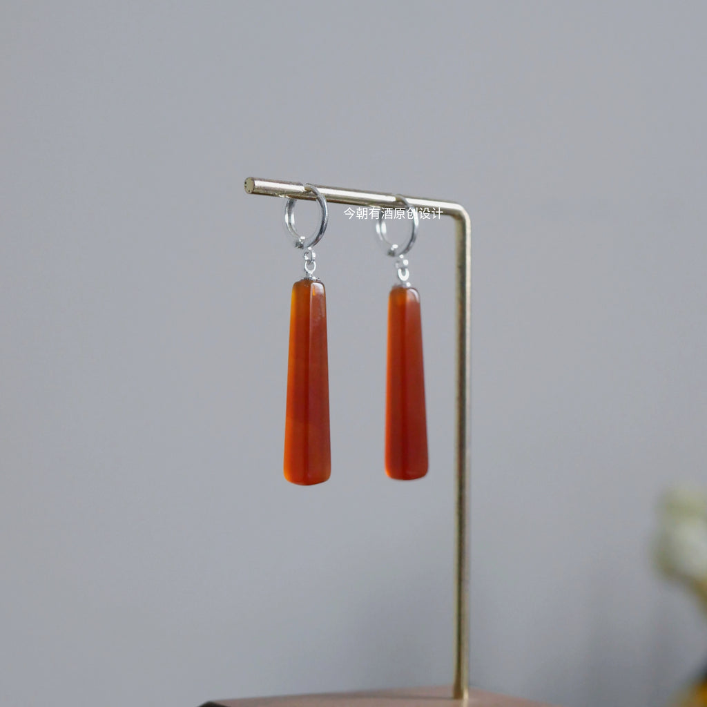 Red Agate Geometric Chinese Style Earrings