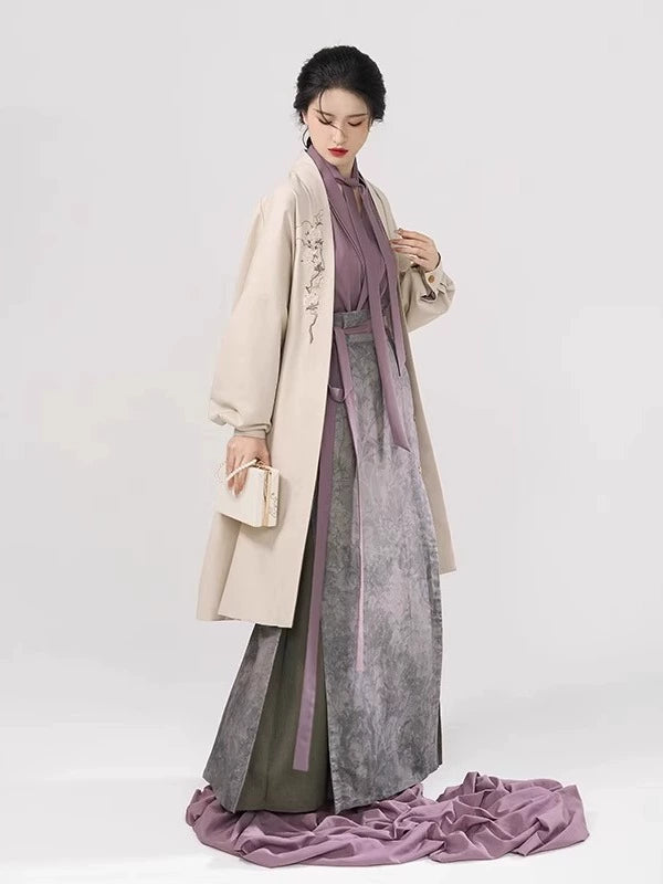 Song Dynasty Modern Hanfu Set with Winged Sleeve Top and Three Pleat S ...