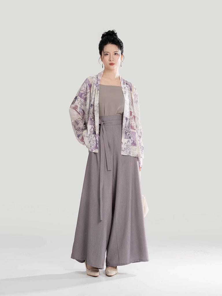 Song Dynasty Modern Hanfu Set with Winged Sleeve Top and Wide Leg Pant ...