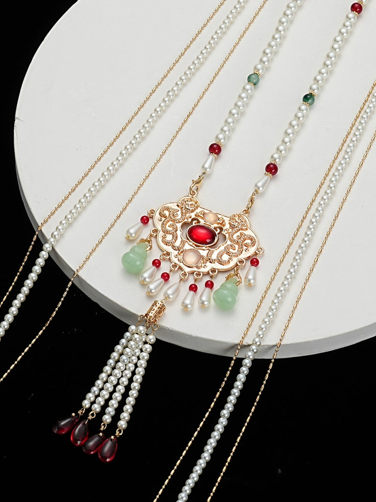 Ping'an Lock Long Tassel Chinese Style Necklace