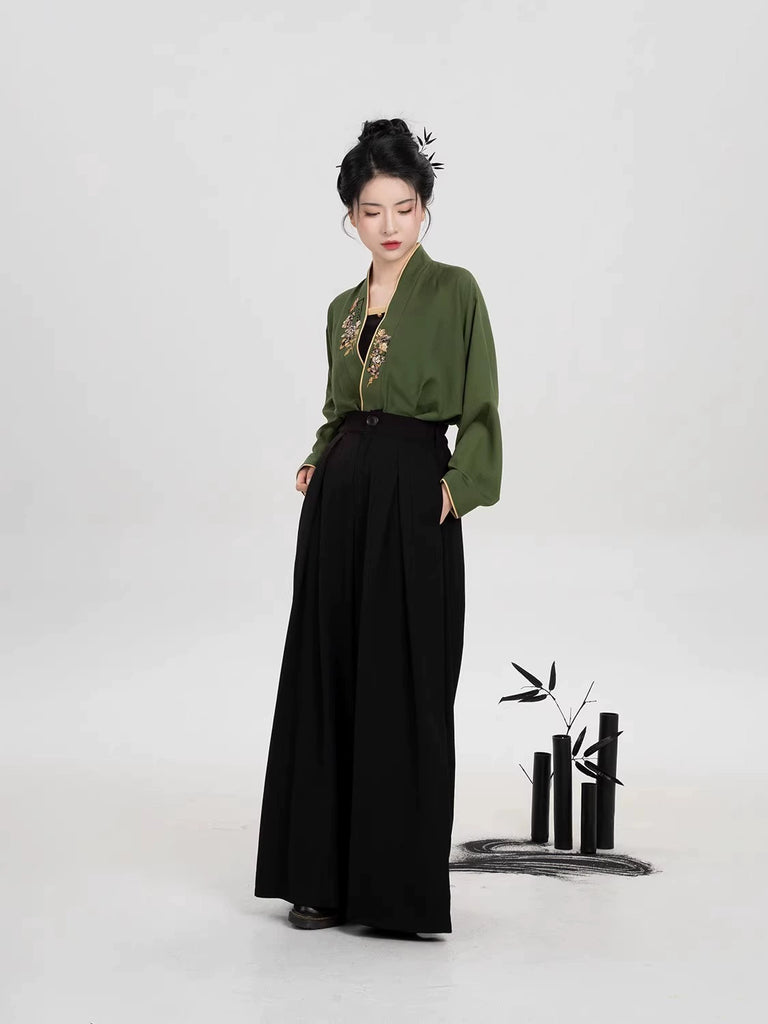 Song Dynasty Modern Hanfu Set with Winged Sleeve Top and Wide Leg Pant ...