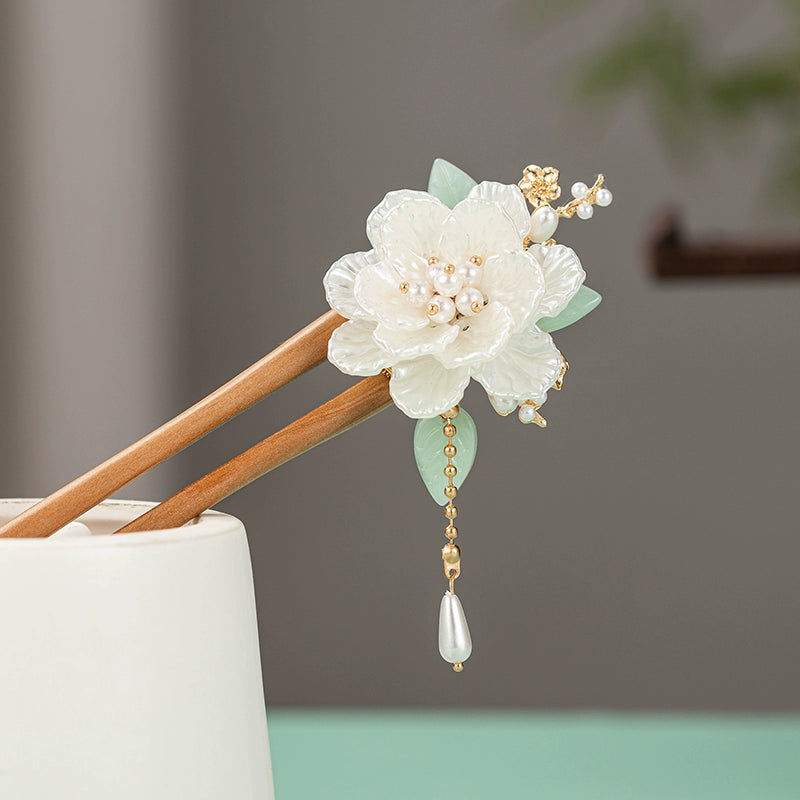 Gardenia Blossom Peachwood U-Shaped New Chinese Style Hair Stick