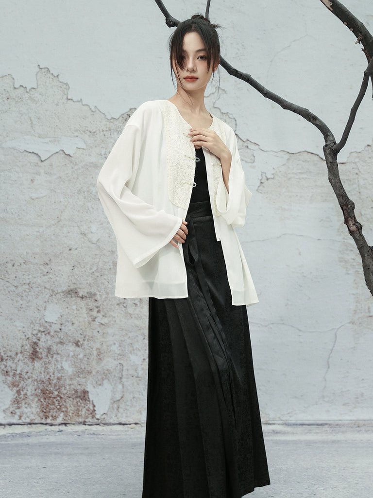 New Chinese Retro Style Long Sleeve Top and Vest with Ten Panel Wrap Skirt - Mulan 木兰 (Preorder)