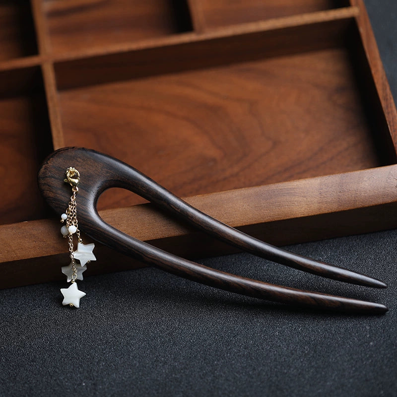 Moon Palace Jade Rabbit Vintage U-Shaped Ebony Hair Stick for Hanfu