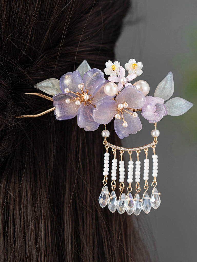 Twilight Clouds Purple Tassel Hair Stick for Hanfu & Cheongsam