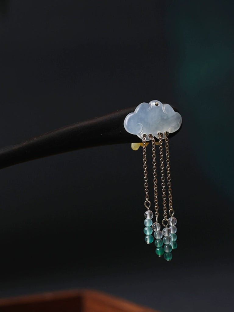 Green Jade Scroll Wooden Hair Stick