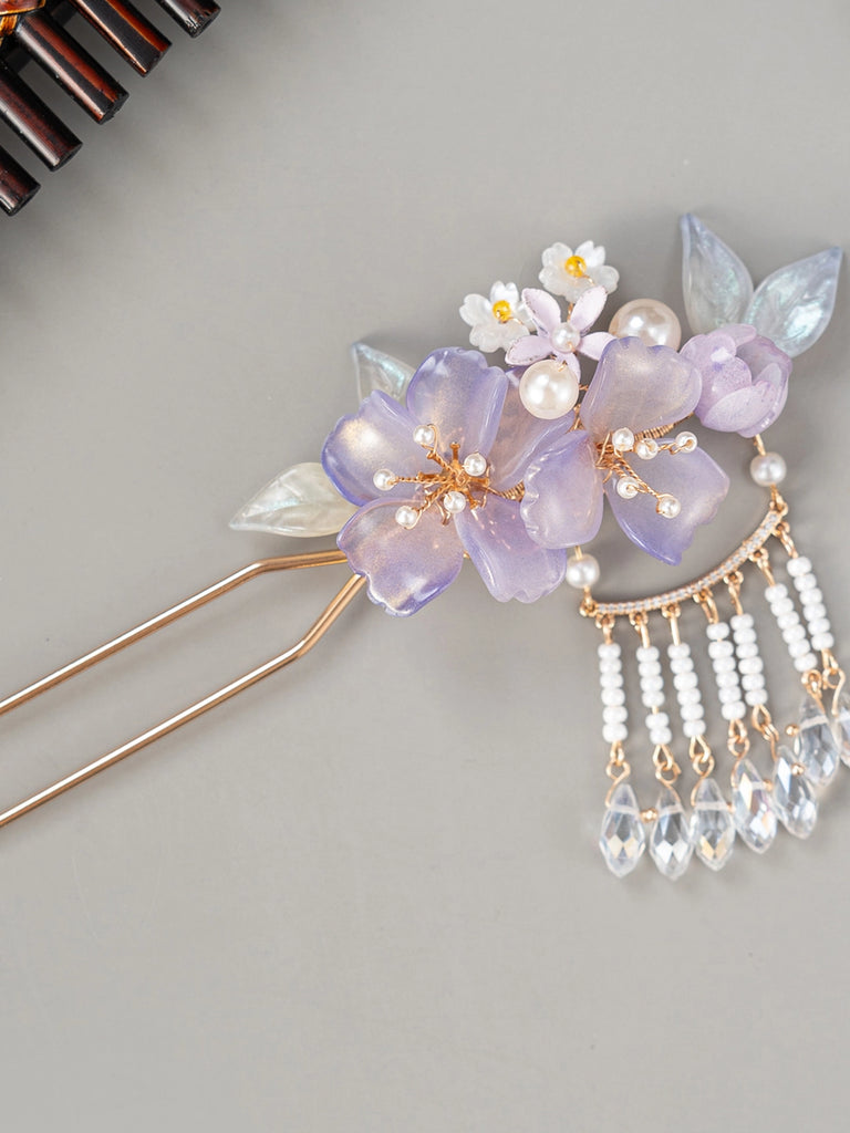 Twilight Clouds Purple Tassel Hair Stick for Hanfu & Cheongsam