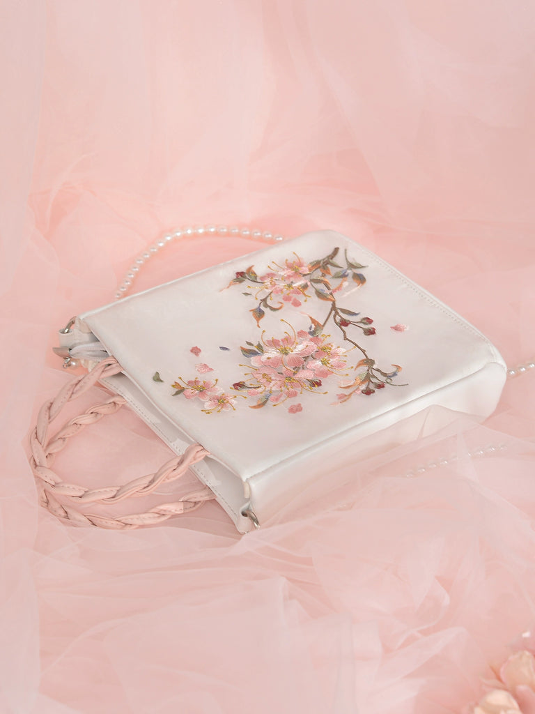 Peach Blossom Garden Embroidered Crossbody Bag (Preorder)