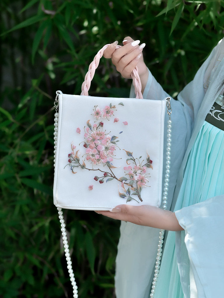 Peach Blossom Garden Embroidered Crossbody Bag (Preorder)
