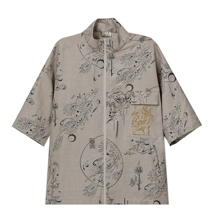 Gray jacket with abstract patterns on a white background