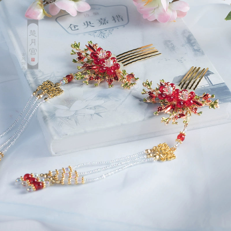 Long Tassels Hair Comb: Plum Blossom