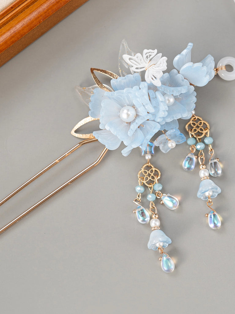 Blue Sea Moon Tassel Hair Stick for Hanfu & Cheongsam