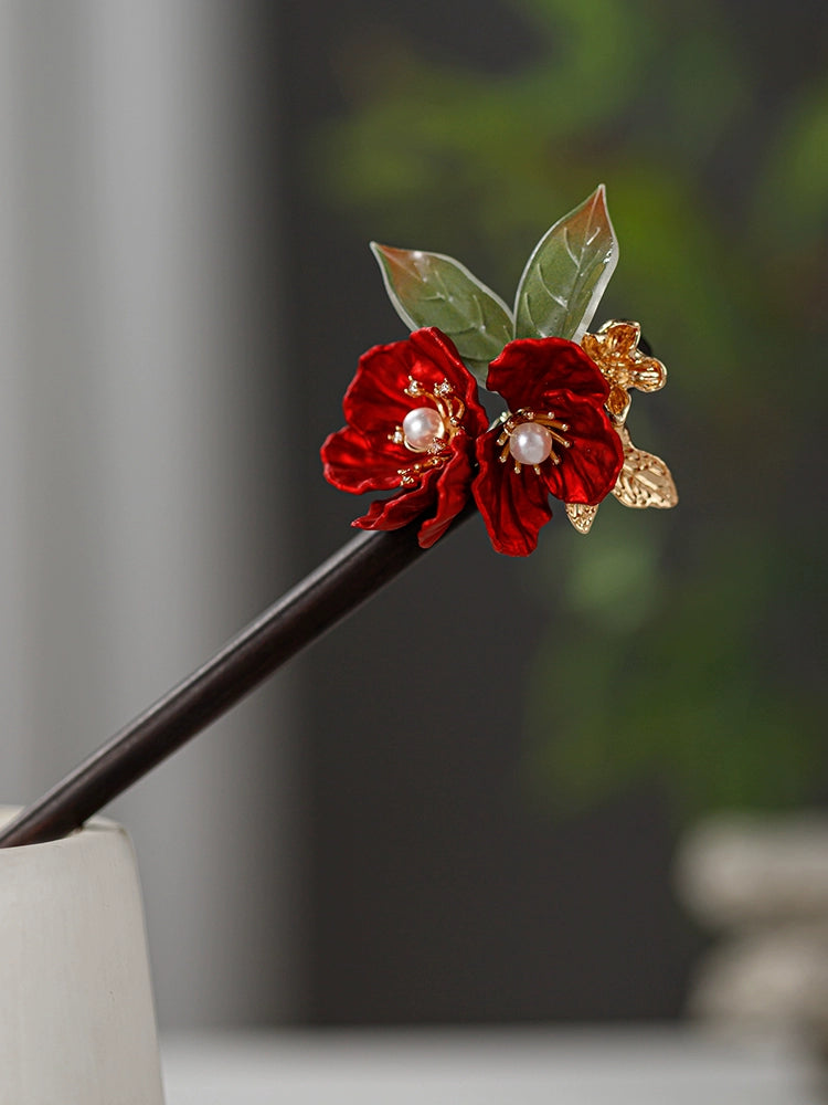 Bow Hair Clips: Rouge Camellia