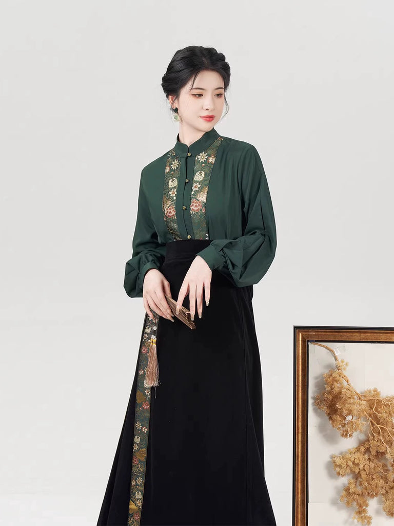 【Hanfu】Early morning mountain green|song three-piece set main image 0
