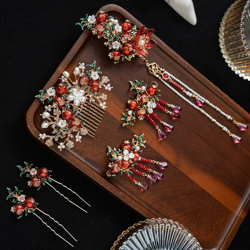 Hanfu Hair Accessories Set: Pomegranate