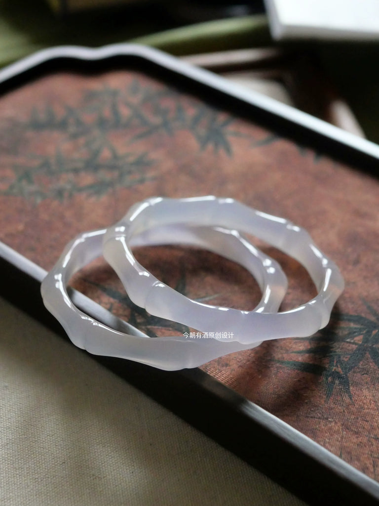 Zhu Yin - Natural Ice Seed Agate, Purple Bamboo Bracelet