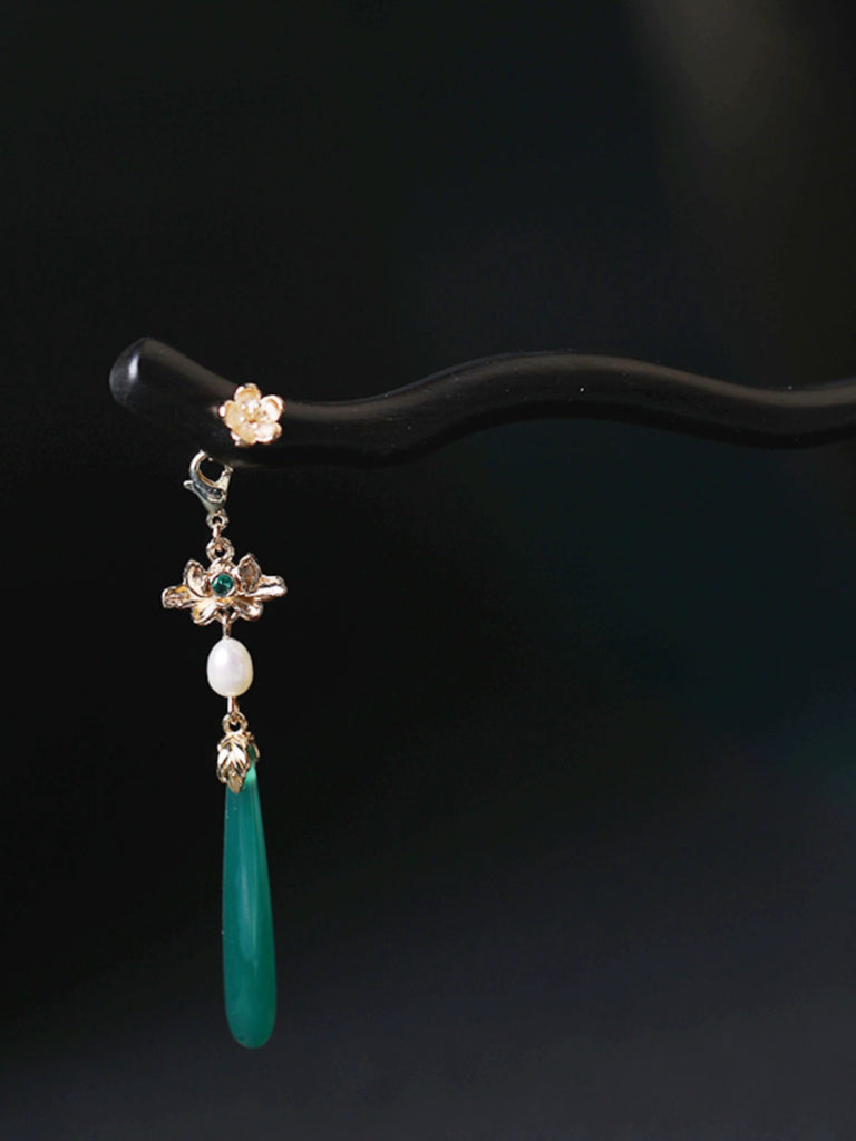 Lotus Picking Classical Ebony Pearl Hair Stick