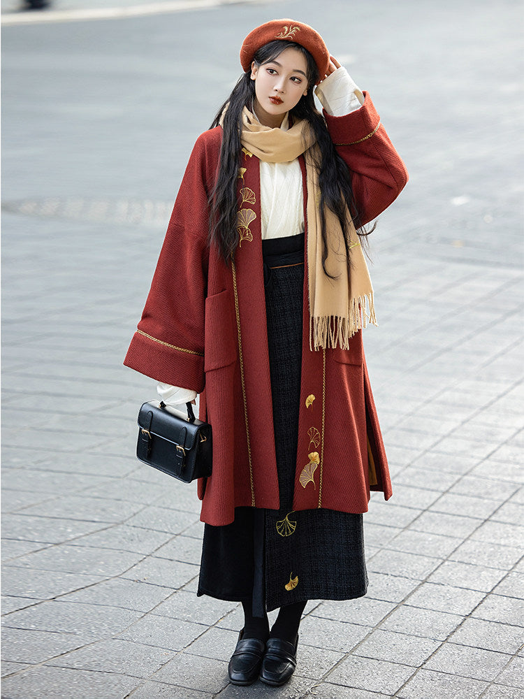 Song Dynasty Modern Hanfu Ginkgo Embroidery Autumn and Winter Jacket a ...