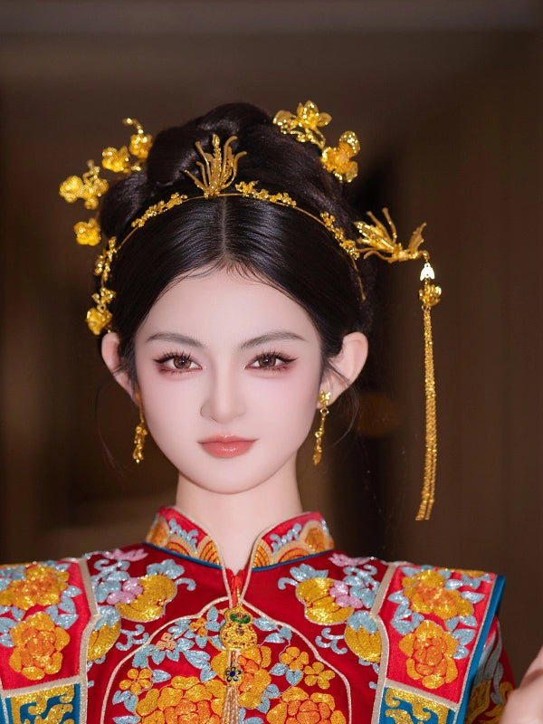 Gold Phoenix Bridal Hairband and Hairpin Minimalist Chinese Wedding Accessories