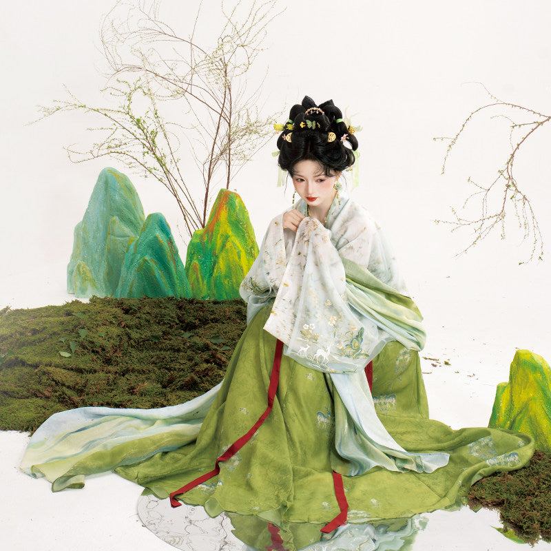 Spring Deer | Tang Style Hanfu Set with Famen Temple Shawl and Qixiong ...