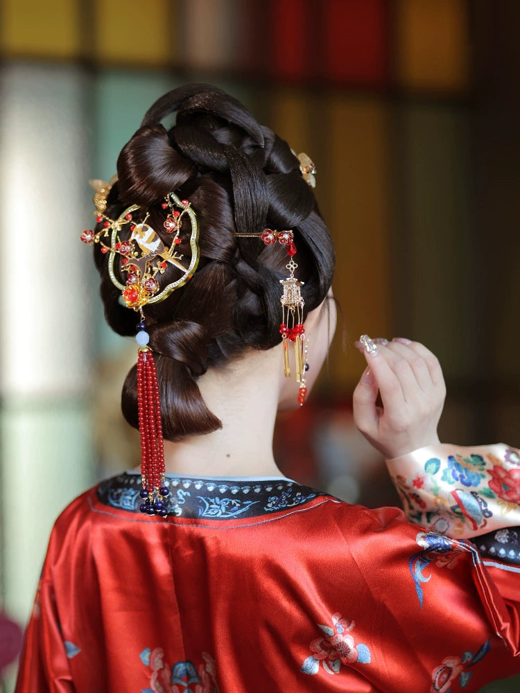 Flying Bird and Floral Bridal Hairpin Classical Chinese Wedding Headpiece for Xiuhe and Morning Robe Bride