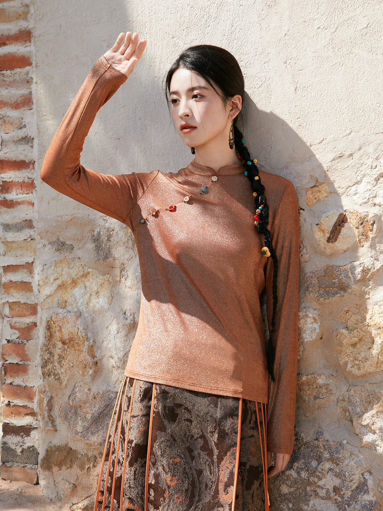 New Chinese Style Women Satin Shimmer Top - Ruoyan 若烟 – Hanfu Story